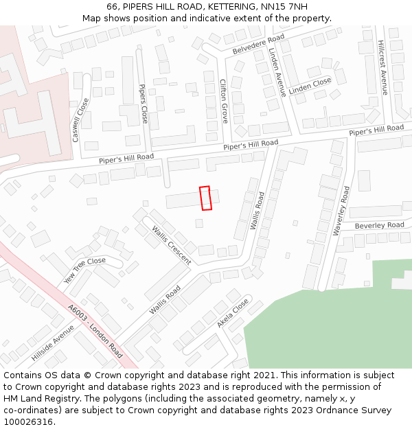 66, PIPERS HILL ROAD, KETTERING, NN15 7NH: Location map and indicative extent of plot