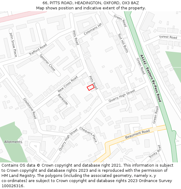 66, PITTS ROAD, HEADINGTON, OXFORD, OX3 8AZ: Location map and indicative extent of plot