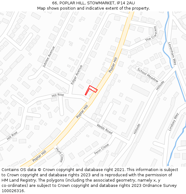 66, POPLAR HILL, STOWMARKET, IP14 2AU: Location map and indicative extent of plot