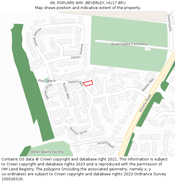 66, POPLARS WAY, BEVERLEY, HU17 8PU: Location map and indicative extent of plot