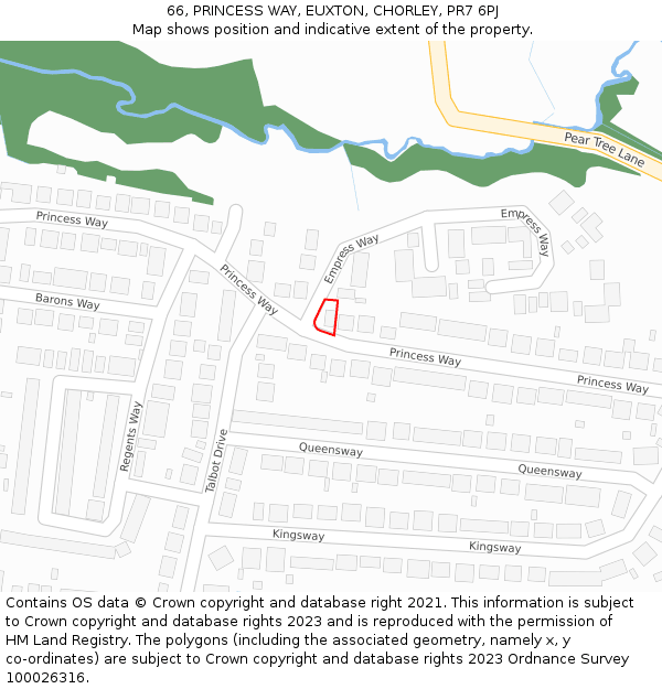 66, PRINCESS WAY, EUXTON, CHORLEY, PR7 6PJ: Location map and indicative extent of plot
