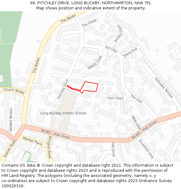 66, PYTCHLEY DRIVE, LONG BUCKBY, NORTHAMPTON, NN6 7PL: Location map and indicative extent of plot