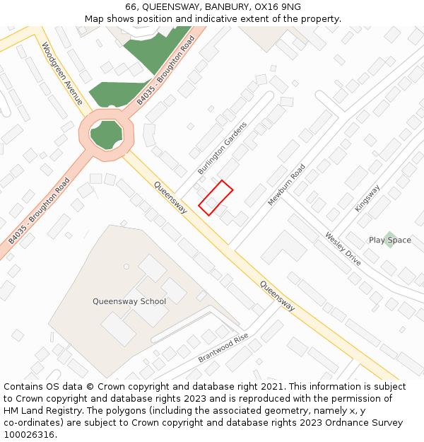 66, QUEENSWAY, BANBURY, OX16 9NG: Location map and indicative extent of plot