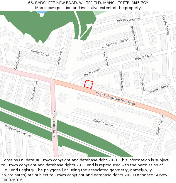 66, RADCLIFFE NEW ROAD, WHITEFIELD, MANCHESTER, M45 7GY: Location map and indicative extent of plot