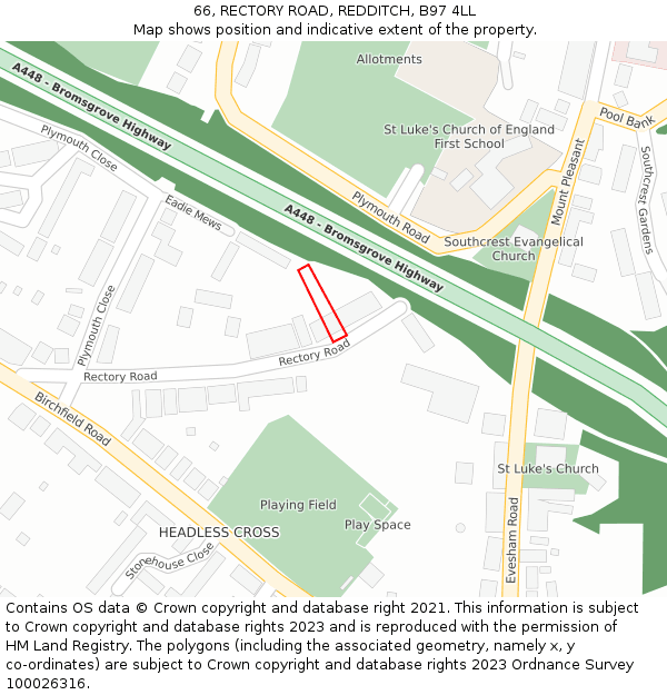 66, RECTORY ROAD, REDDITCH, B97 4LL: Location map and indicative extent of plot