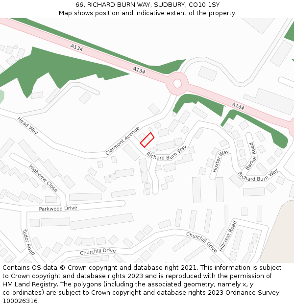 66, RICHARD BURN WAY, SUDBURY, CO10 1SY: Location map and indicative extent of plot