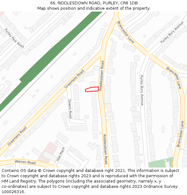 66, RIDDLESDOWN ROAD, PURLEY, CR8 1DB: Location map and indicative extent of plot