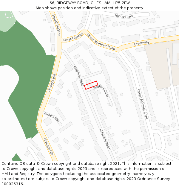 66, RIDGEWAY ROAD, CHESHAM, HP5 2EW: Location map and indicative extent of plot