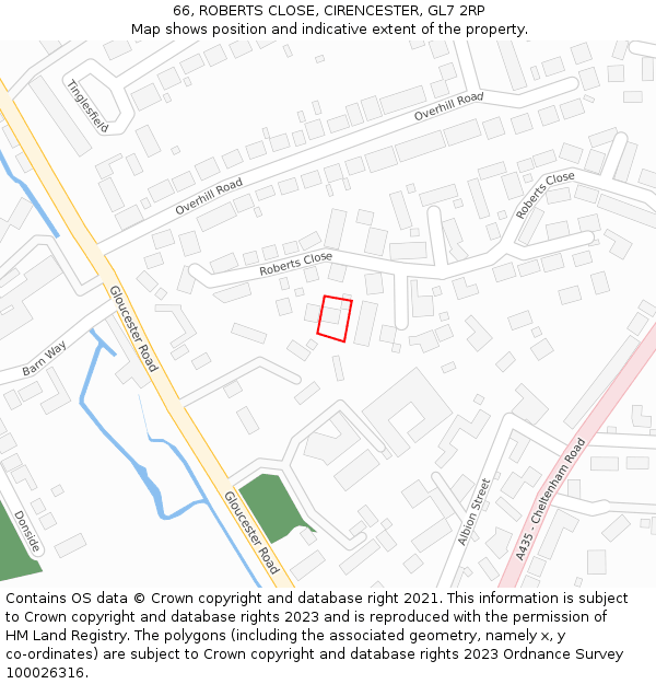 66, ROBERTS CLOSE, CIRENCESTER, GL7 2RP: Location map and indicative extent of plot