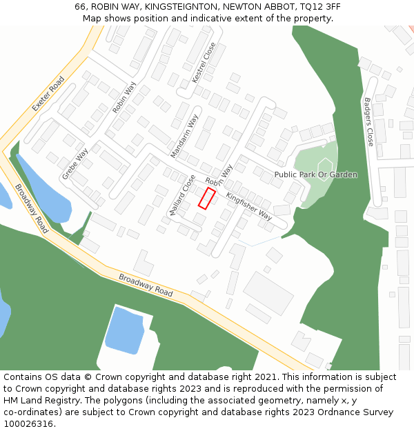 66, ROBIN WAY, KINGSTEIGNTON, NEWTON ABBOT, TQ12 3FF: Location map and indicative extent of plot