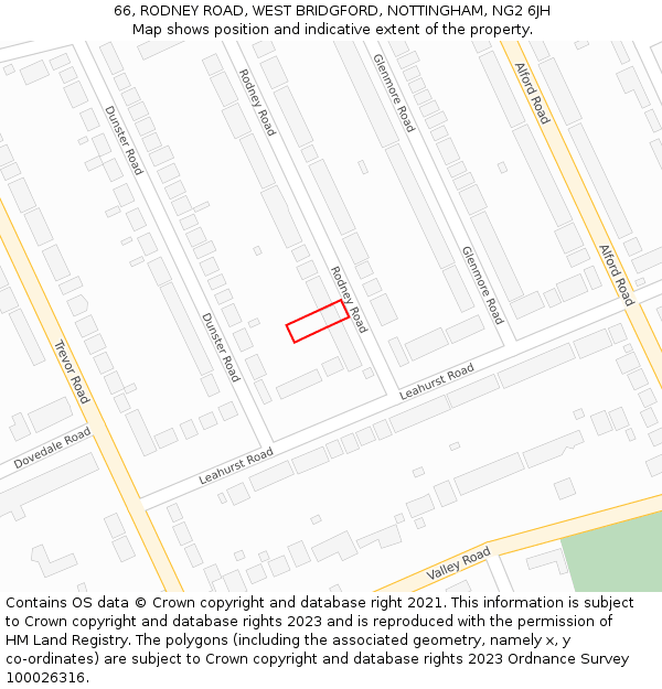 66, RODNEY ROAD, WEST BRIDGFORD, NOTTINGHAM, NG2 6JH: Location map and indicative extent of plot