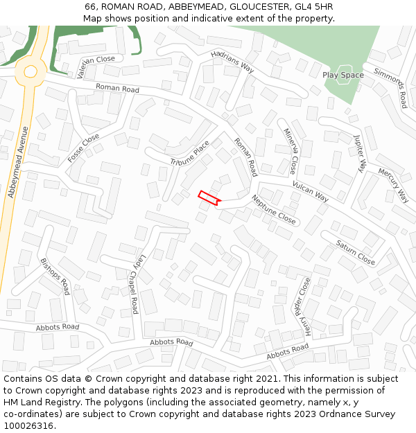 66, ROMAN ROAD, ABBEYMEAD, GLOUCESTER, GL4 5HR: Location map and indicative extent of plot