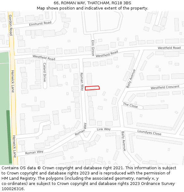 66, ROMAN WAY, THATCHAM, RG18 3BS: Location map and indicative extent of plot