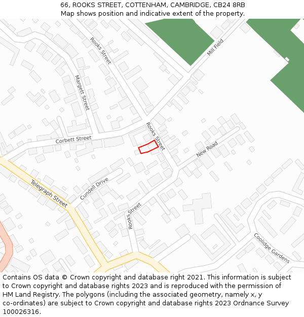 66, ROOKS STREET, COTTENHAM, CAMBRIDGE, CB24 8RB: Location map and indicative extent of plot