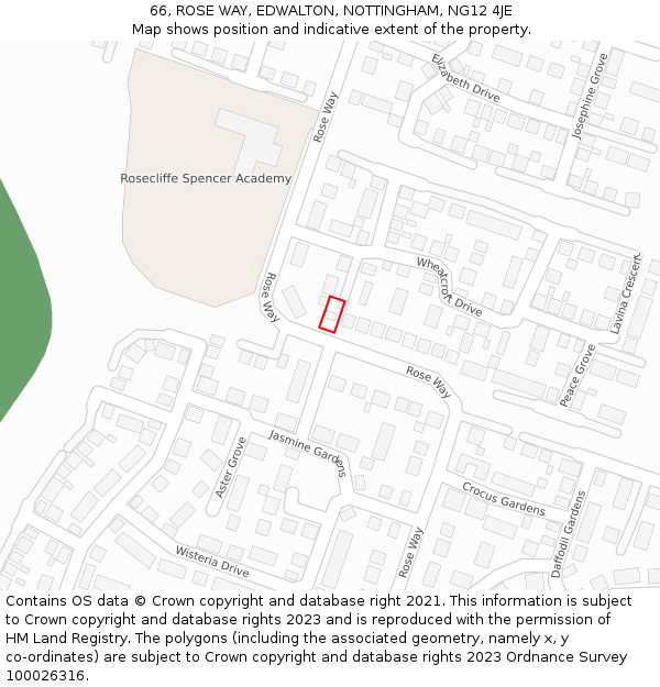 66, ROSE WAY, EDWALTON, NOTTINGHAM, NG12 4JE: Location map and indicative extent of plot