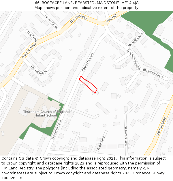 66, ROSEACRE LANE, BEARSTED, MAIDSTONE, ME14 4JG: Location map and indicative extent of plot