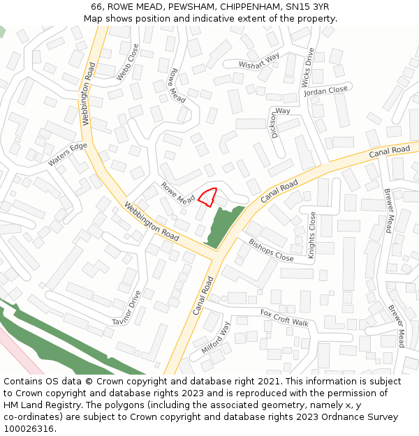 66, ROWE MEAD, PEWSHAM, CHIPPENHAM, SN15 3YR: Location map and indicative extent of plot
