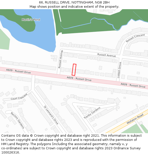 66, RUSSELL DRIVE, NOTTINGHAM, NG8 2BH: Location map and indicative extent of plot