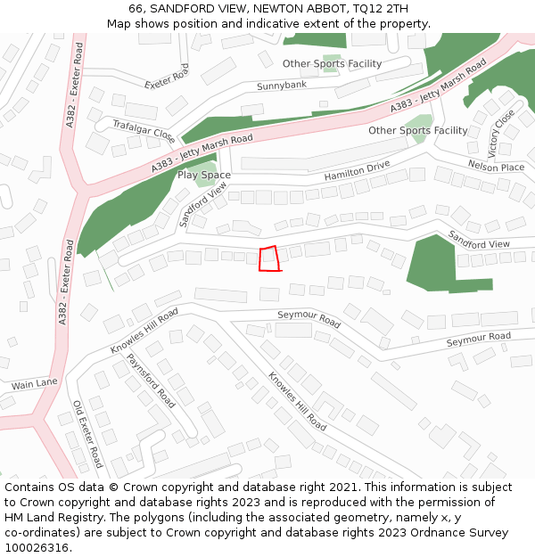 66, SANDFORD VIEW, NEWTON ABBOT, TQ12 2TH: Location map and indicative extent of plot