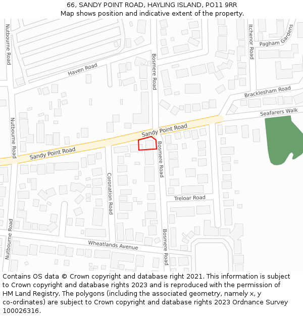 66, SANDY POINT ROAD, HAYLING ISLAND, PO11 9RR: Location map and indicative extent of plot