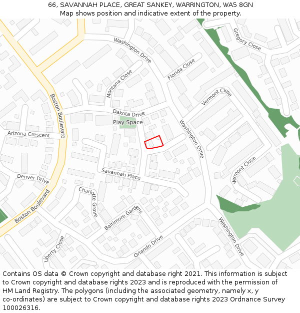 66, SAVANNAH PLACE, GREAT SANKEY, WARRINGTON, WA5 8GN: Location map and indicative extent of plot