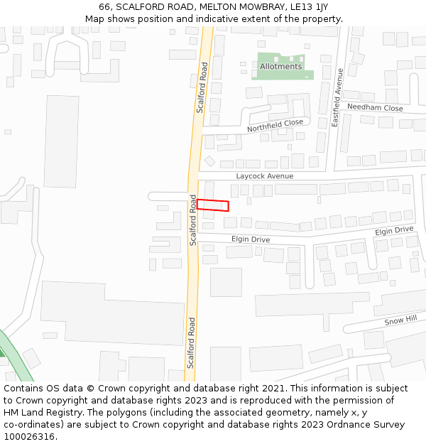 66, SCALFORD ROAD, MELTON MOWBRAY, LE13 1JY: Location map and indicative extent of plot