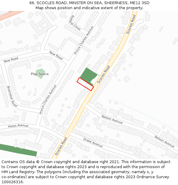 66, SCOCLES ROAD, MINSTER ON SEA, SHEERNESS, ME12 3SD: Location map and indicative extent of plot