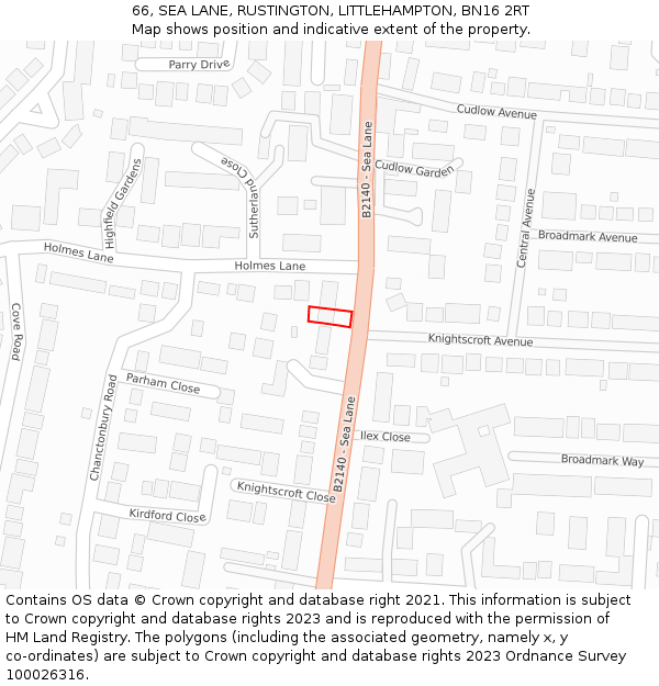 66, SEA LANE, RUSTINGTON, LITTLEHAMPTON, BN16 2RT: Location map and indicative extent of plot