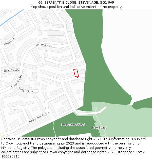 66, SERPENTINE CLOSE, STEVENAGE, SG1 6AR: Location map and indicative extent of plot