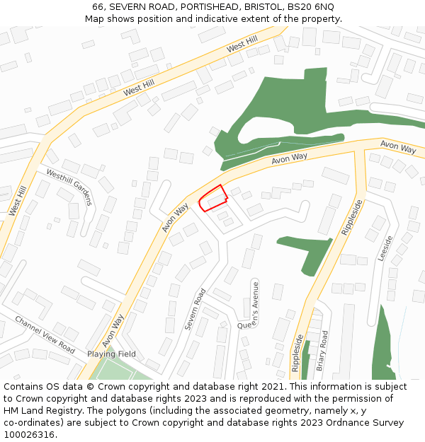 66, SEVERN ROAD, PORTISHEAD, BRISTOL, BS20 6NQ: Location map and indicative extent of plot