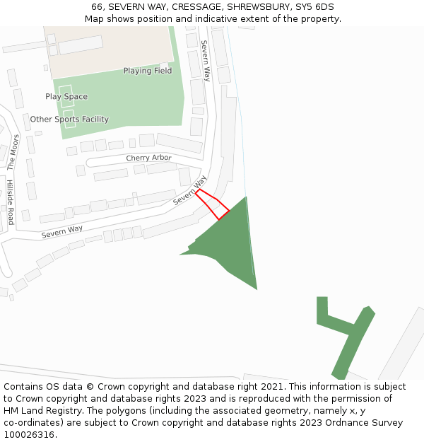 66, SEVERN WAY, CRESSAGE, SHREWSBURY, SY5 6DS: Location map and indicative extent of plot