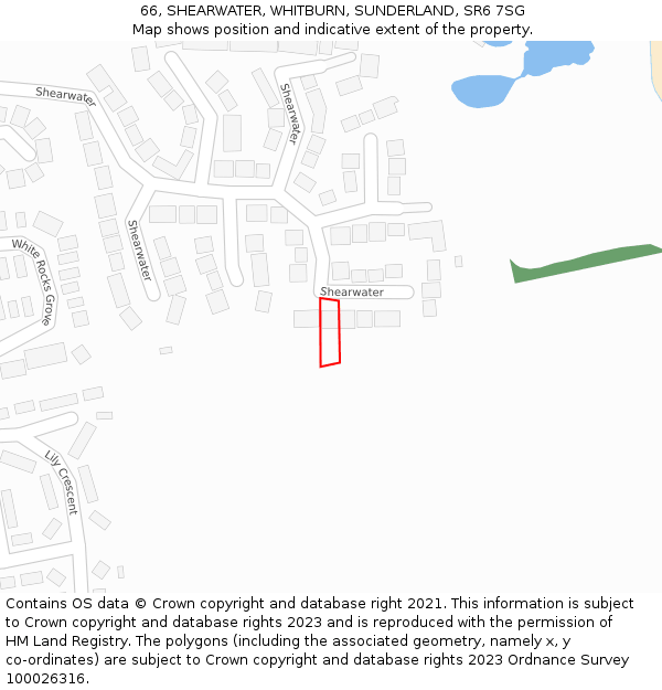 66, SHEARWATER, WHITBURN, SUNDERLAND, SR6 7SG: Location map and indicative extent of plot
