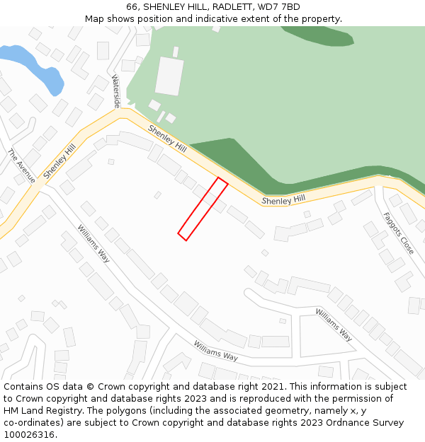 66, SHENLEY HILL, RADLETT, WD7 7BD: Location map and indicative extent of plot