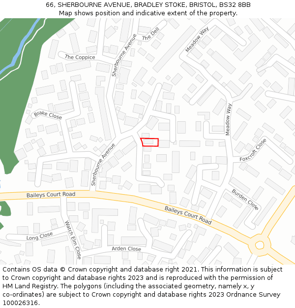 66, SHERBOURNE AVENUE, BRADLEY STOKE, BRISTOL, BS32 8BB: Location map and indicative extent of plot