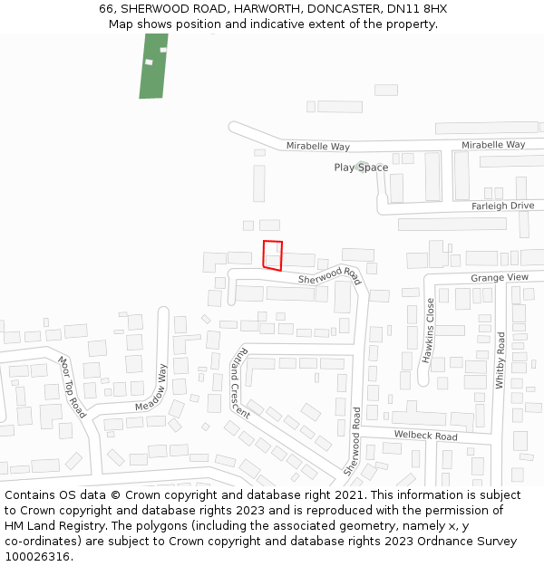 66, SHERWOOD ROAD, HARWORTH, DONCASTER, DN11 8HX: Location map and indicative extent of plot