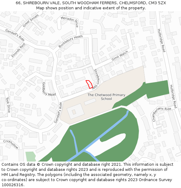 66, SHIREBOURN VALE, SOUTH WOODHAM FERRERS, CHELMSFORD, CM3 5ZX: Location map and indicative extent of plot