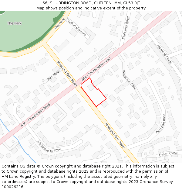 66, SHURDINGTON ROAD, CHELTENHAM, GL53 0JE: Location map and indicative extent of plot