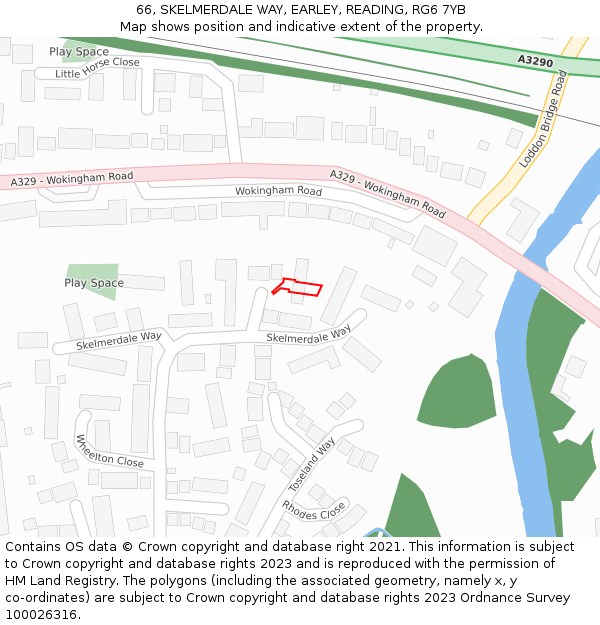 66, SKELMERDALE WAY, EARLEY, READING, RG6 7YB: Location map and indicative extent of plot
