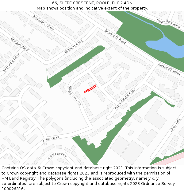 66, SLEPE CRESCENT, POOLE, BH12 4DN: Location map and indicative extent of plot