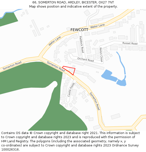 66, SOMERTON ROAD, ARDLEY, BICESTER, OX27 7NT: Location map and indicative extent of plot