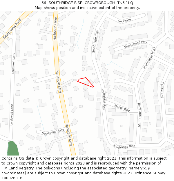 66, SOUTHRIDGE RISE, CROWBOROUGH, TN6 1LQ: Location map and indicative extent of plot