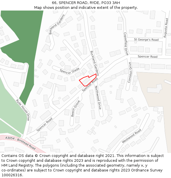 66, SPENCER ROAD, RYDE, PO33 3AH: Location map and indicative extent of plot