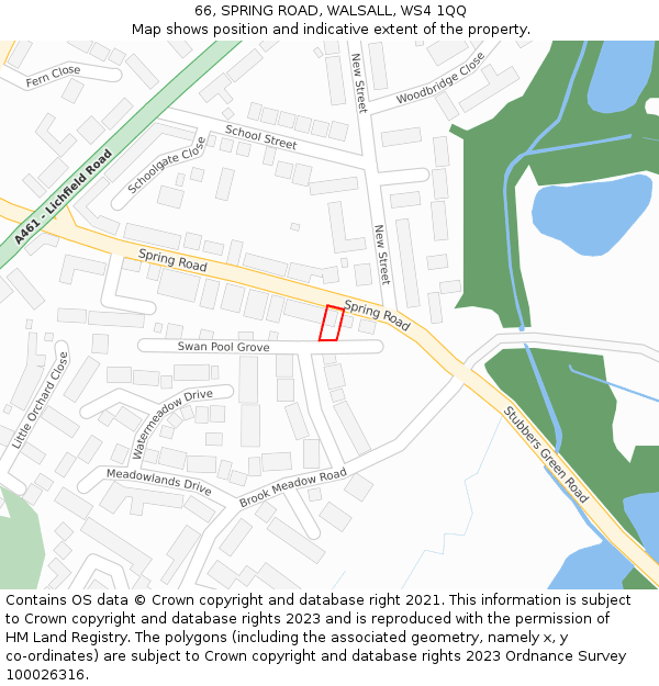 66, SPRING ROAD, WALSALL, WS4 1QQ: Location map and indicative extent of plot