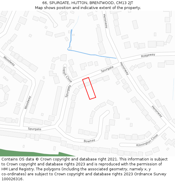 66, SPURGATE, HUTTON, BRENTWOOD, CM13 2JT: Location map and indicative extent of plot