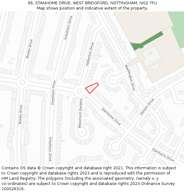 66, STANHOME DRIVE, WEST BRIDGFORD, NOTTINGHAM, NG2 7FU: Location map and indicative extent of plot