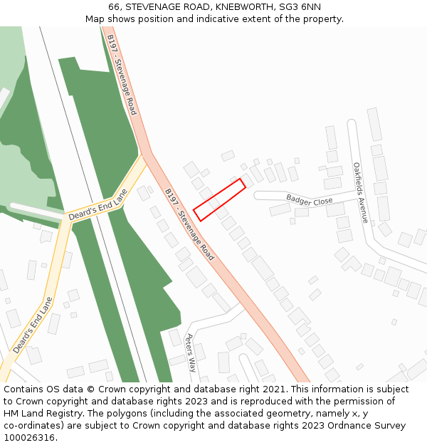 66, STEVENAGE ROAD, KNEBWORTH, SG3 6NN: Location map and indicative extent of plot