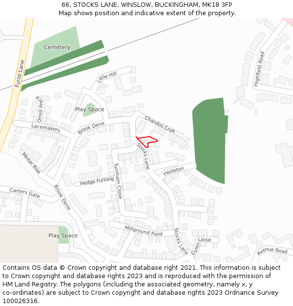 66, STOCKS LANE, WINSLOW, BUCKINGHAM, MK18 3FP: Location map and indicative extent of plot