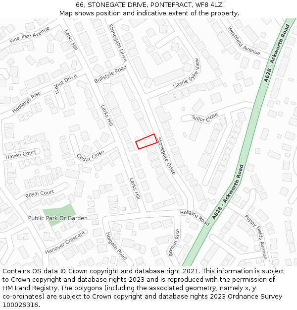 66, STONEGATE DRIVE, PONTEFRACT, WF8 4LZ: Location map and indicative extent of plot