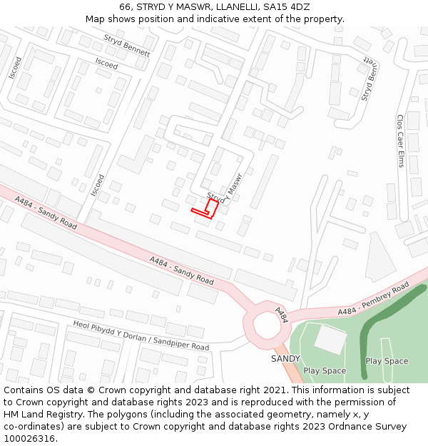 66, STRYD Y MASWR, LLANELLI, SA15 4DZ: Location map and indicative extent of plot