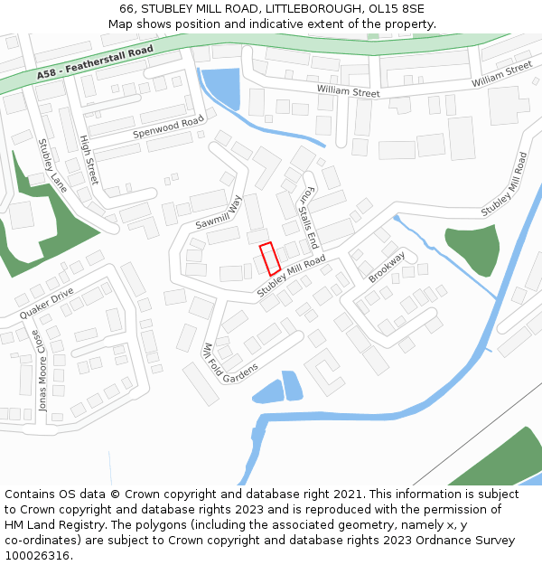 66, STUBLEY MILL ROAD, LITTLEBOROUGH, OL15 8SE: Location map and indicative extent of plot